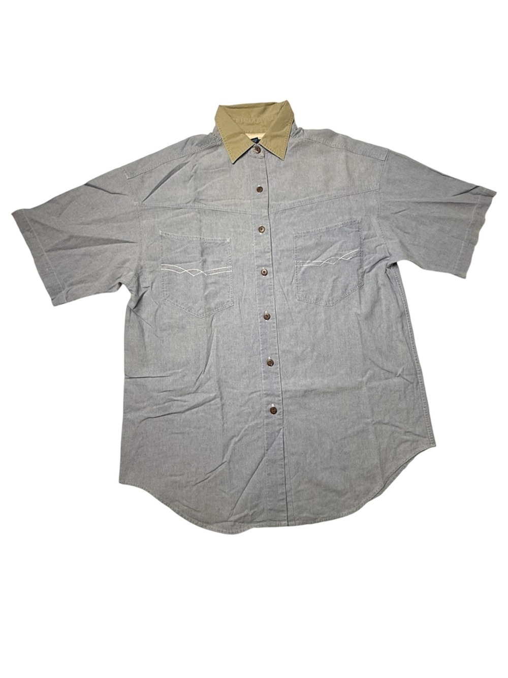 Vintage Barbara Blue denim colored tan collar button up
